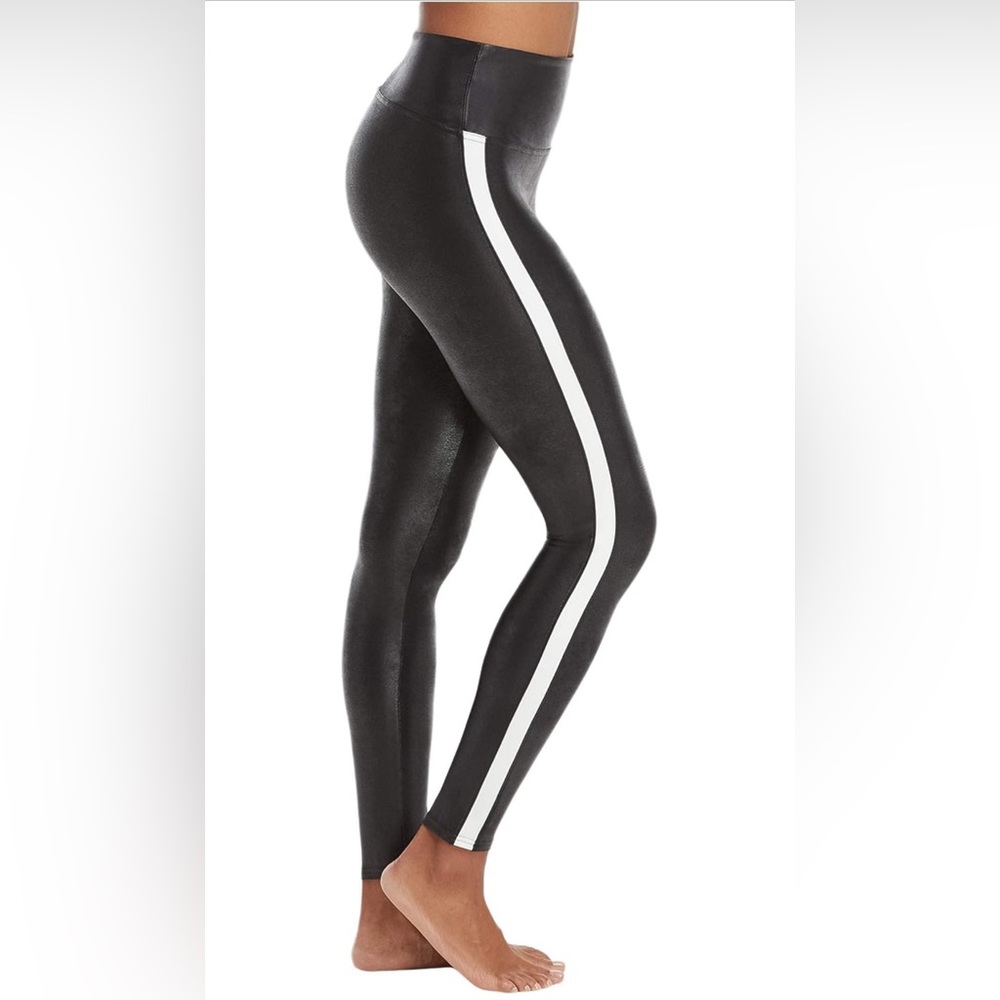 SPANX Faux Leather Leggings for Women Tummy Control with Side Stripe
